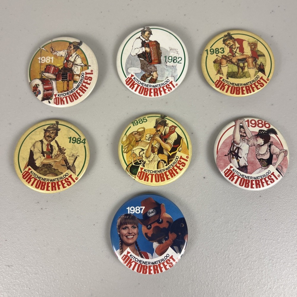 Oktoberfest‎ Kitchener Waterloo Canada Button Pin Lot Of 7 1981-1987